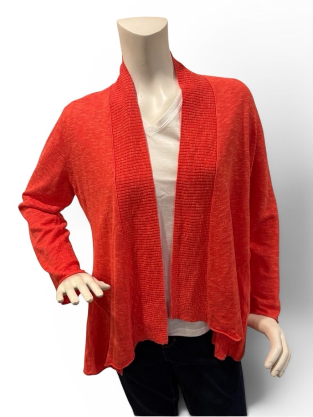 Eileen Fisher Linen Cotton Women's Open Front Orange Cardigan Sweater, M